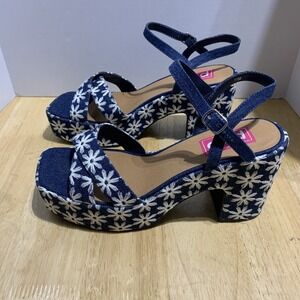 Pop Womens Grandiose Heeled Sandals Blue‎ White Size 11M